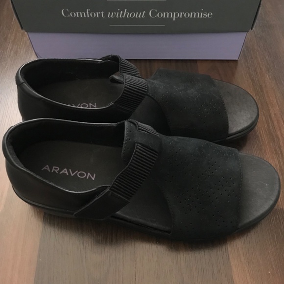 NEW Aravon Sandals Duxbury T-Strap Women's Size 9 Black - Picture 5 of 8